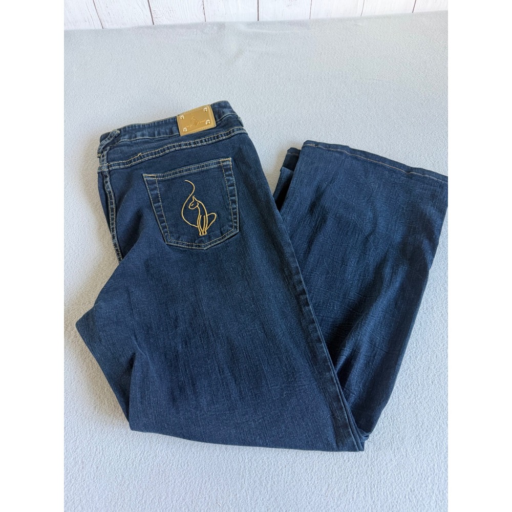 Baby Phat Womens Dark Wash Denim Jeans Gold Cat Logo Y2K Bootcut Indigo 18.5W